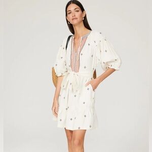 Marine Layer (XS) Archive “Peyton” Boho Chic Embroidered Mini Dress- Puff Sleeve